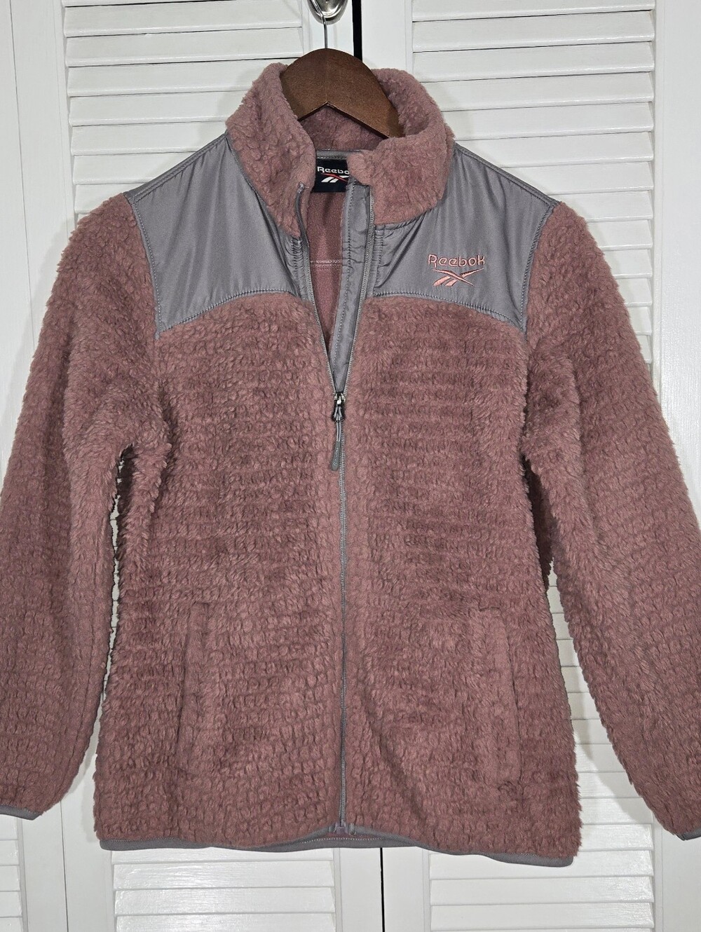 Reebok Girls Rose Gray Sherpa Lined Lightweight Full Zip Textured Jacket 14/16